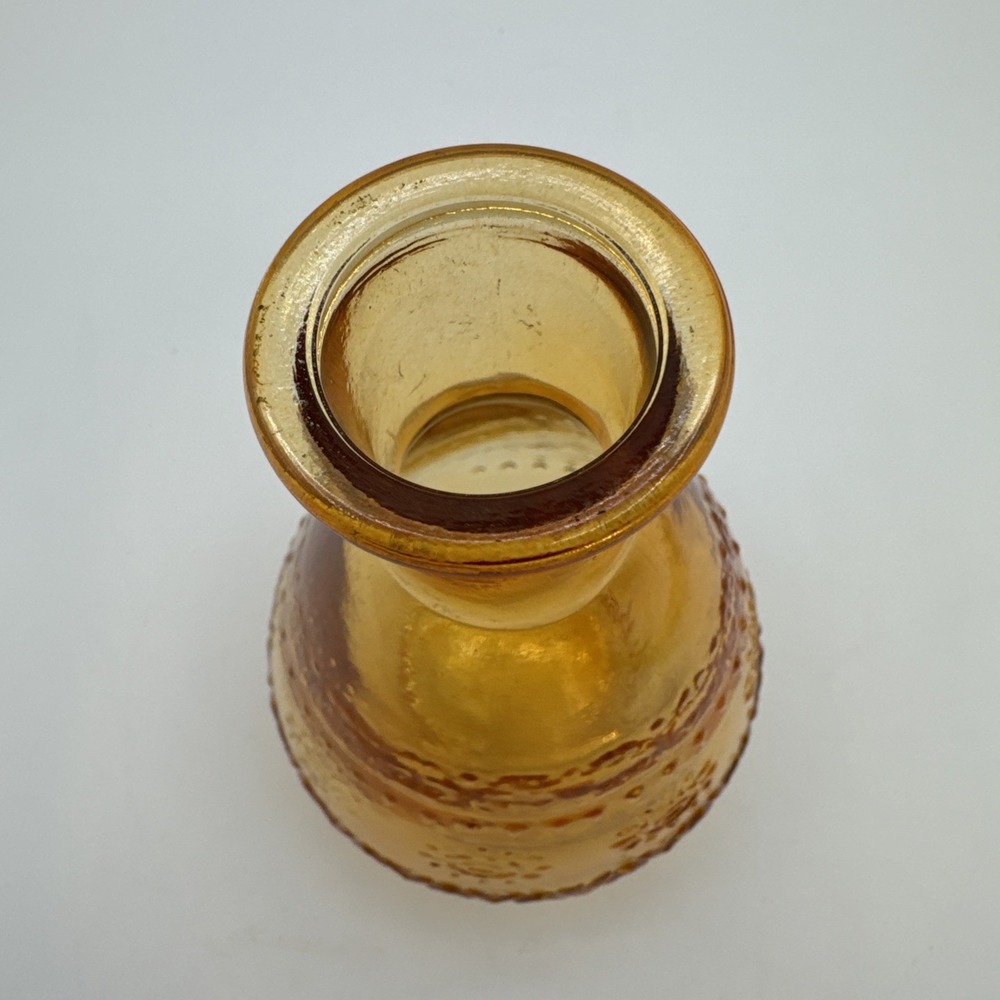 Vintage Intenz Home Amber Pressed Glass Bud Vase Honey Glass Embossed 5" Decor - Picture 3 of 6
